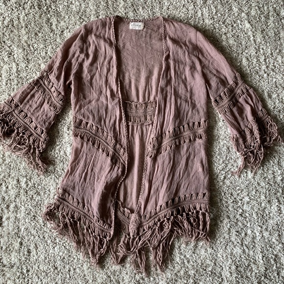 Dreamers Sweaters - DREAMERS mauve Crochet 3/4 sleeve cardigan